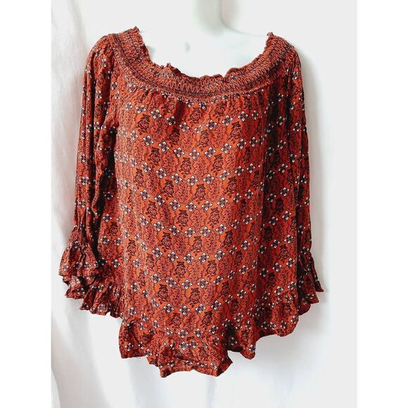 Blu Spero red floral sz medium off shoulder blouse - Picture 1 of 5
